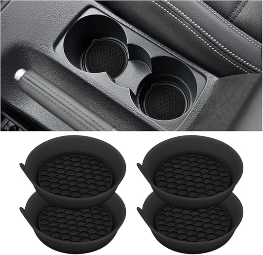 Mandark Car Cup Coaster, 4PCS Silicone Non-Slip Vehicle Drink Cup Mat, Sift-Proof Spill Recessed Automotive Interior Cup Holder Insert Protector Accessories, Universal for Most Cars (Black)