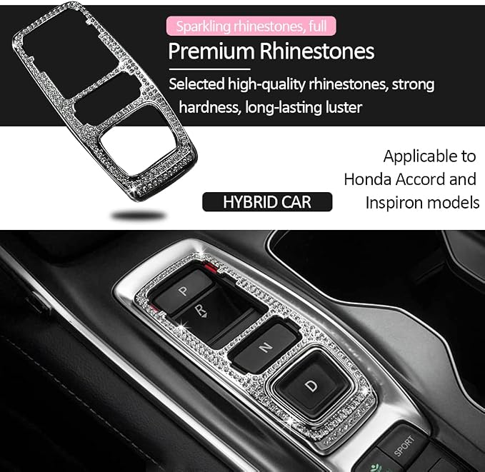 Bling Accord Accessories Gear Shift Panel Sticker Trim Shiny Crystal Decorative Decals Compatible with Honda Accord Accessories Hybrid 10th 2022 2021 2020 2019 2018
