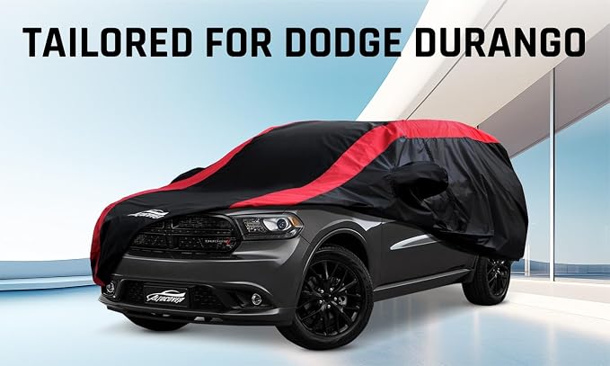 Car Cover Custom Fit Dodge Durango 2004-2025, SUV Cover Waterproof All Weather with Red Strip Design for Rain, Sun, Snow, Dust Protection