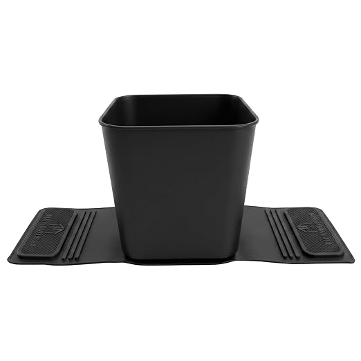 Car Trash Can with Stability Wings – Leakproof Portable Garbage Bin for Fabric & Rubber Mats – Compact Durable Plastic Auto Organizer for Cars, SUVs, Trucks (Black with Flap, Small)
