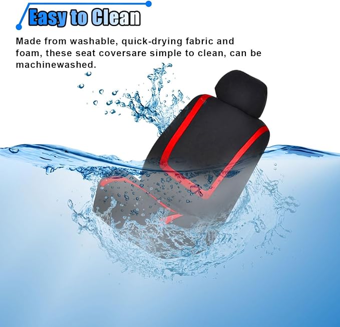 LAINLOY 2 Pack Car Seat Covers, Breathable Seat Protectors, Anti-Slip Driver Seat Cover, Comfortable Front Seat Cover Set Universal Fit for Truck, SUV, Sedan, Airbag Compatible (Black&Red)