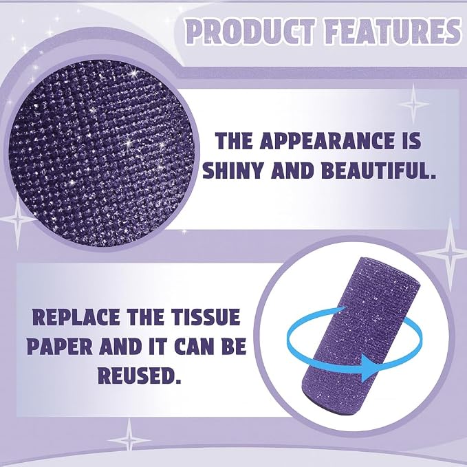 Bling Car Tissue Holder for Cup Holder – Sparkly Rhinestone Round Tissue Dispenser with 1 Pack Tissues – Fits Standard Auto Cup Holders – Stylish Car Interior Accessory for Women (Purple)