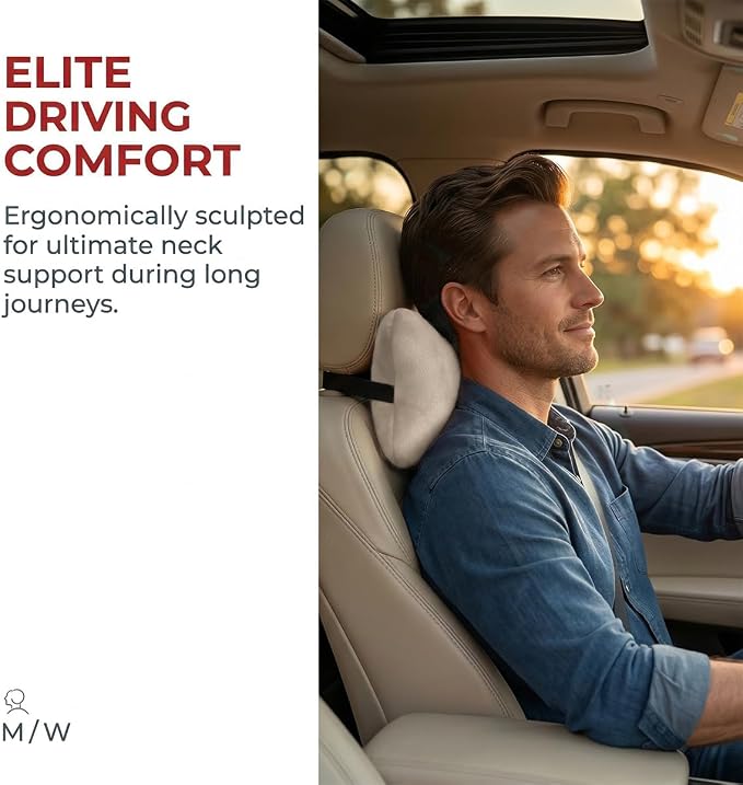 2PCS Car Neck Pillow, Soft Comfortable Vehicle Seat Neck Support Pillow Cushion for Relief Driving Fatigue, Breathable Auto Interior Headrest Neck Rest Pad, Universal for Vehicles (Beige)