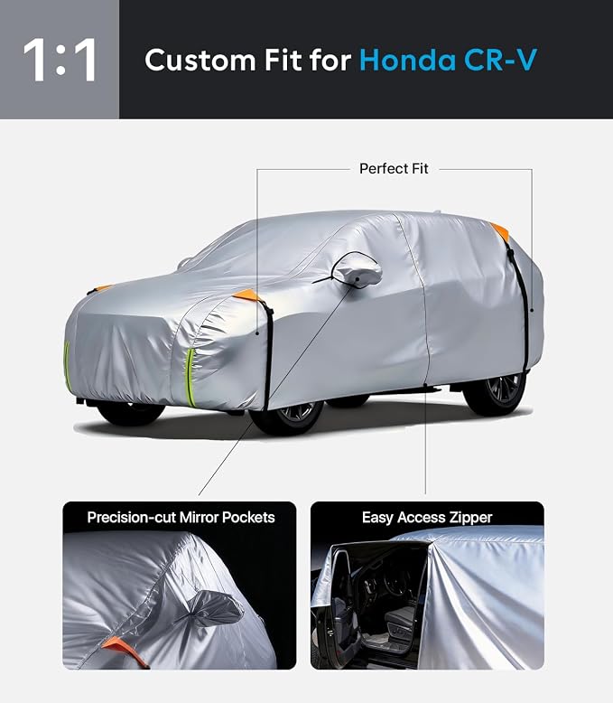Wigoo Honda CR-V Car Cover Accessories 1997-2026, Custom Fit Waterproof All Weather Outdoor Indoor Full SUV Cover, Windproof Sun UV Rain Snow Dust Protection, Door Zipper, Reflective Strips