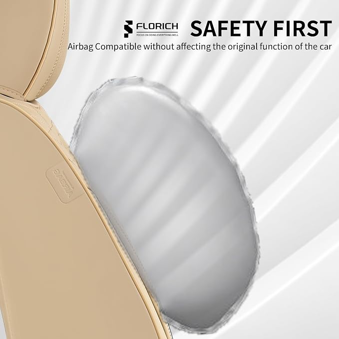 FLORICH Car Seat Covers for Front Seats, Universal Seat Cushion 2 Seats, Car Seat Protector Waterproof, Premium Leather Automotive Seat Covers for Most Cars, Sedans, SUVs, and Trucks-Beige