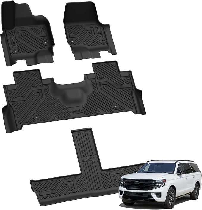 LASFIT Floor Mats for 8 Seats 2025 2026 2027 Ford Expedition MAX, All Weather TPE Custom Fit for SUV Car Liners, 1st& 2nd& 3rd, (Only Fit 3rd Row 40/20/40 Split Bench seat) 4pcs