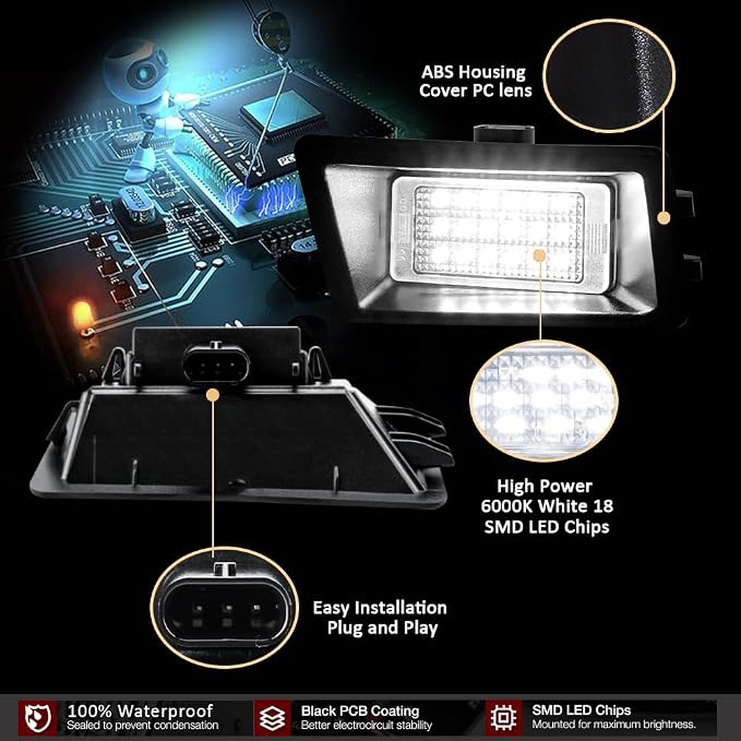 D-Lumina LED License Plate Light Tag Lamp Assembly for 2021 2022 2023 2024 Fo-rd Bronco Sport, Powered by 18-SMD 6000K White LED Tag Lights, Pack of 2