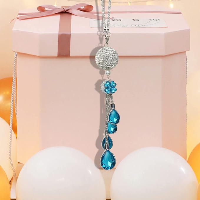 Bling Car Accessories for Women and Man,Cute Car Decor for Women,Lucky Crystal Sun Catcher Ornament,Rear View Mirror Crystal Ball Charm Decor (30 mm Clear)(Light Blue)