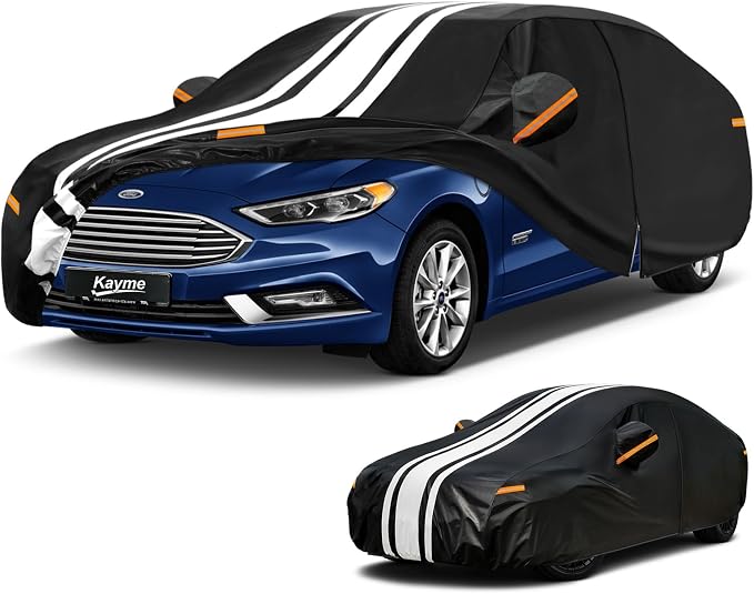 Kayme Heavy Duty Car Cover Custom Fit for Ford Fusion (2005-2020) Waterproof All Weather for Automobiles, Gift with Tape/Towel, Outdoor Full Exterior Cover Rain Snow Sun UV Protection.