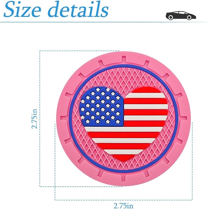 AUCELI 2 Pack Car Cup Holder Coasters, Colored American Flag US Flag Insert Car Cup Coaster, 2.75 Inch Anti Slip Shockproof Embedded Drink Mat, Vehicle Interior Decor Accessories