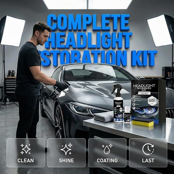 Headlight Restoration Kit No Sanding, Car Headlight Restorer for Cloudy Yellowed Lenses, Headlight Restoration Polish with Coating, Easy 3-Step for Cars Trucks SUVs (Set 2)