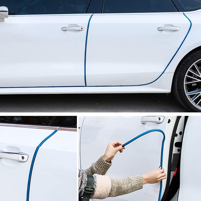 XINLIYA Car Door Protector, 16Ft Universal Rubber Seal U Shape Edge Trim for Most Cars, Aluminum Boat Edge Guard (Blue)