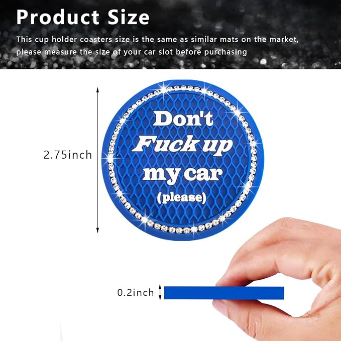 Ziciner 2 Pack Bling Car Cup Holder Coaster, 2.75 Inch Anti-Slip Auto Insert Cup Coaster, Crystal Car Drink Cup Mat Perfect for Women Girls, Universal Interior Decor Accessories (Dark Blue)