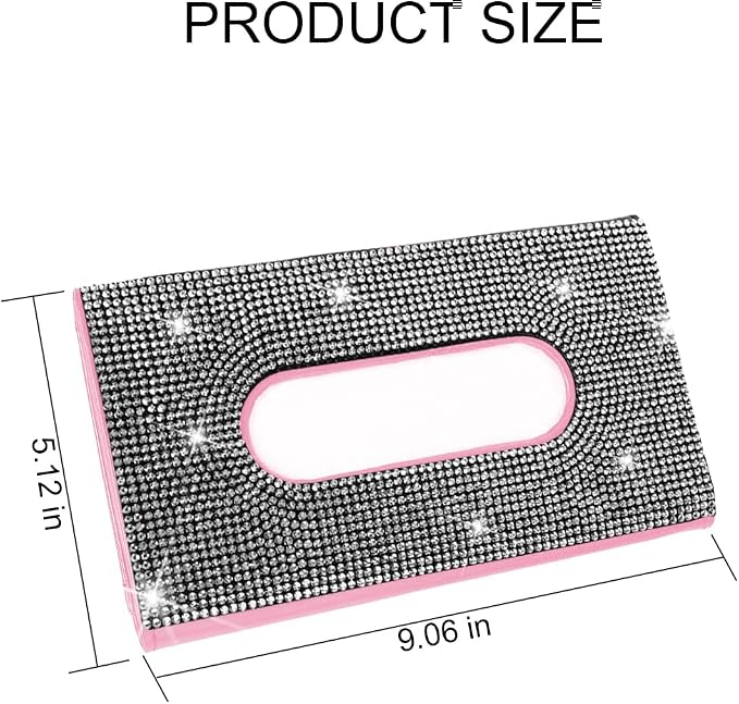 Bling Car Tissue Holder for Sun Visor, Crystal Rhinestone Leather Vehicle Paper Towel Case, Glitter Diamond Auto Napkin Clip Accessories for Women, Universal for SUV, RV, Truck (White/Pink)