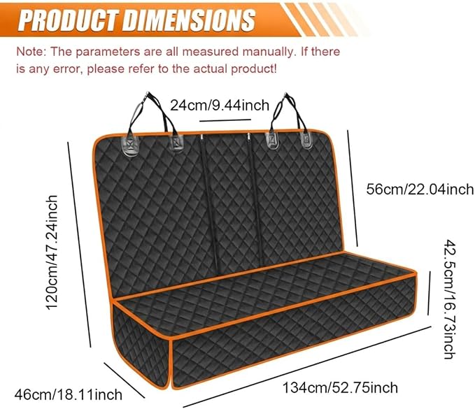 Car Back Seat Cover for Dog, 53" Pet Bench Backseat Cover, Orange | Waterproof Nonslip Car Seat Protector for Pet Kids for Cars SUVs Trucks