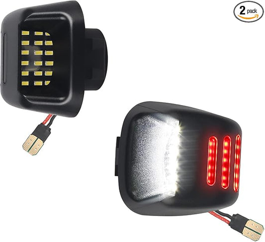 LED License Plate Light Lamp Assembly with Red OLED Neon Tube Compatible with Frontier 2007-2021, Armada Xterra 2008-2015, Titan Suzuki Equator Black housing 6000K White, Pack of 2