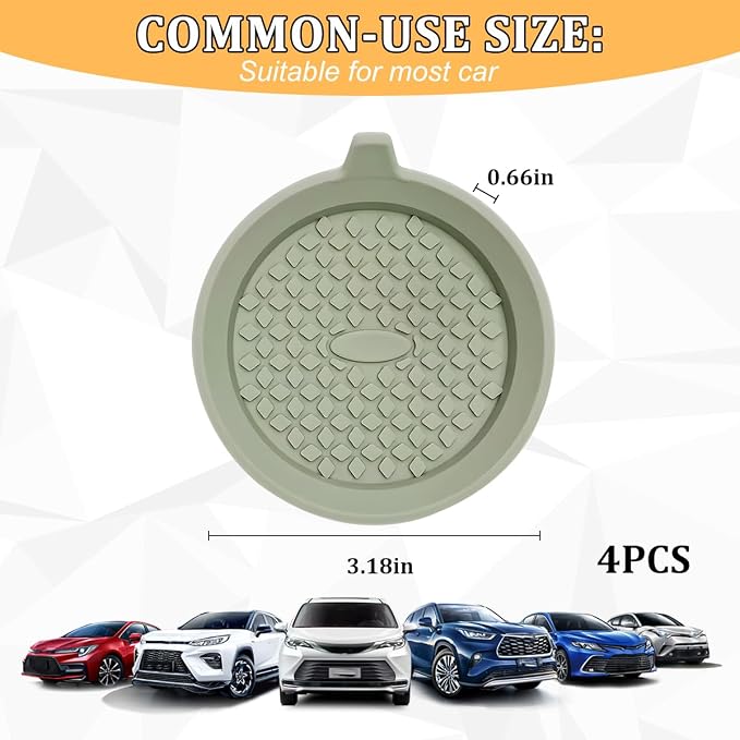 4PCS Car Cup Holder Coaster, Silicone Non-Slip Shockproof Vehicle Drink Cup Insert Mat, Dustproof Embedded Automotive Interior Water Bottle Pad, Universal for SUV Van Truck (Green)