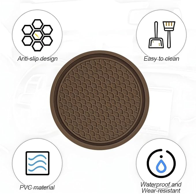 4 Pack Car Cup Holder Coaster, 2.75 Inch Diameter Non-Slip Universal Insert Coaster, Durable, Suitable for Most Car Interior, Car Accessory for Women and Men (Coffee)