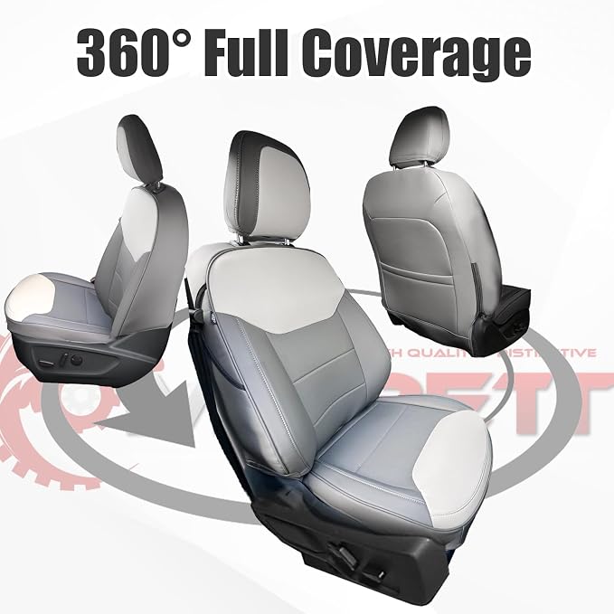 Mabett Seat Covers for Ford Maverick, Interior Protectors fit Maverick Accessories 2022 2023 2024 2025, Full Protection, PU Leather (Gray & White)