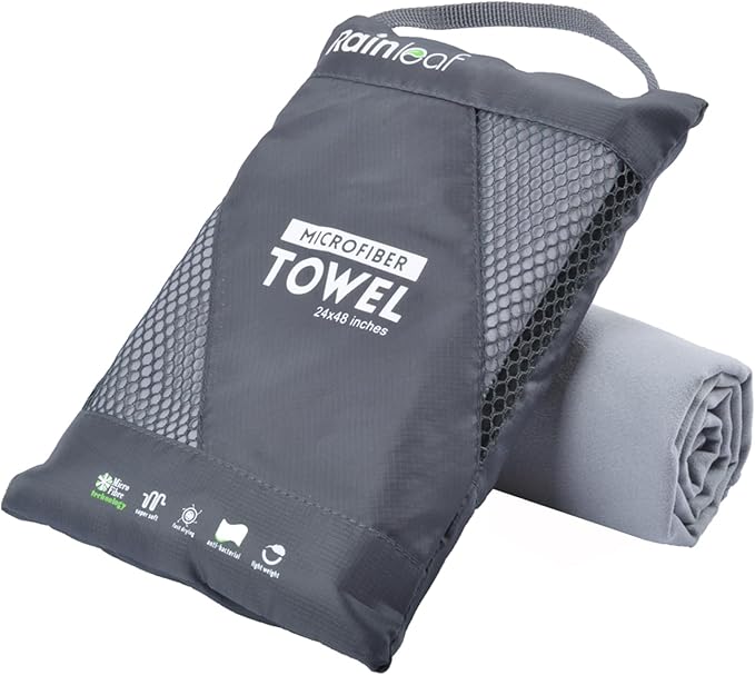 Rainleaf Microfiber Towel Quick Dry Camping & Travel & Gym Towel. Compact | Super Absorbent, Lightweight, Fast Drying. Suitable for Beach, Bath, Backpacking, Hiking, Swim.