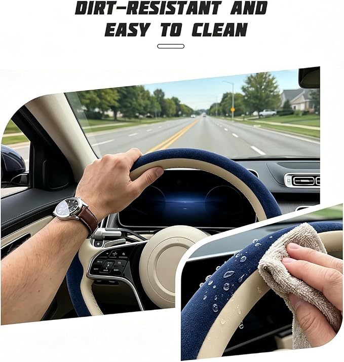 Mandark Car Steering Wheel Cover, Suede Sport Vehicle Steer Wheel Protector Fitting 15 Inch, Non-Slip Comfortable Automotive Interior Decoration Accessories, Universal for Most Cars (Dark Blue)