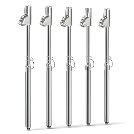 MEANLIN MEASURE Silver Double Straight Type Tire Pressure Gauge，Dual Head Air Pressure Gauge 5Pcs，Pressure Range 10-150 Psi(Suitable for Trucks, etc.