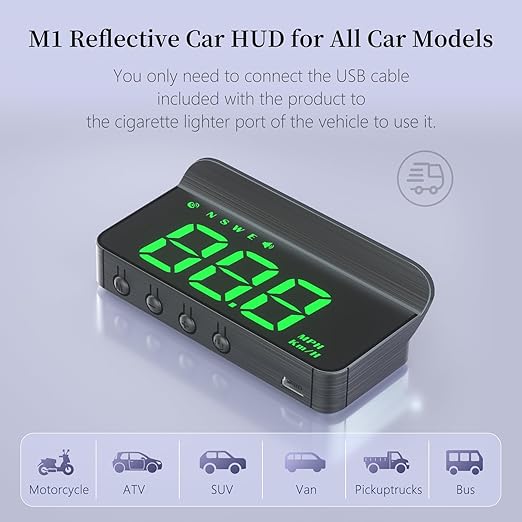 AZIJYV Heads Up Display for Cars,Windshield Speedometer Projector M1Green ,Digital GPS Speedometer with Speed,Driving Direction,Overspeed Alarm Fatigued Driving,GPS Mode for All Vehicles