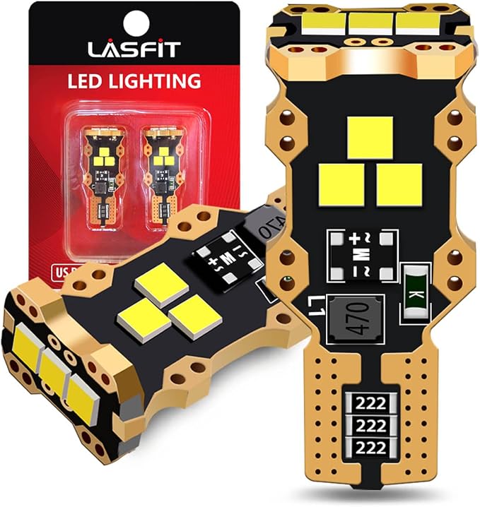 LASFIT 921 LED Bulb Reverse Light, 906 W16W 912 T15 LED, Non-polarity, 6000K White Bright Canbus Error Free, Back Up Light Replacement Cargo Lights for Car/Trunk, Pack of 2