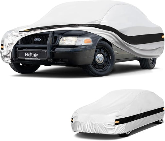 10 Layers Sedan Car Cover Custom Fit for Ford Crown Victoria (1991-2010), Waterproof All Weather for Automobiles, Outdoor Full Cover Sun Dust Rain Protection with Cotton. Silver