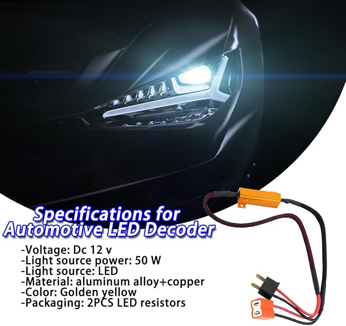 BESULEN 2PCS H7 Car LED Resistor Kit, 50W 6Ohm Vehicle Headlight Anti Flicker Error Decoder, Auto Fog Turn Signal Bulb Load Resistor Relay Harness Adaptor, Universal Auto Accessories