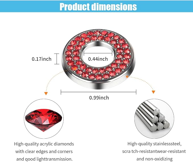 JOYCOURT 4Pack Bling Car Inner Door Lock Pull Stickers, Red | Rhinestone Bling Car Pull Rod Bolt Decoration Cover Interior Car Accessories, for Mercedes-Benz A/B/C/E Class GLC GLA GLK GLA