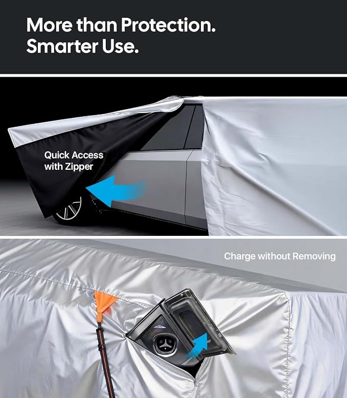 Wigoo Tesla Cybertruck Car Cover Accessories 2024-2026, Custom Fit Waterproof All Weather Outdoor Truck Cover, Windproof UV Rain Snow Dust Protection, Breathable Design, Paint-Safe Lining, Door Zipper