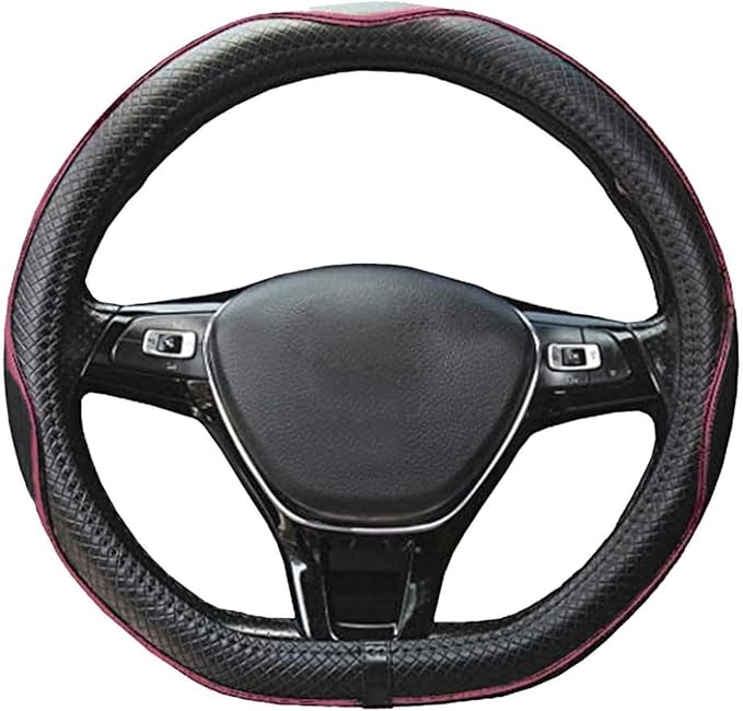 Mayco Bell Flat Bottom Steering Wheel Cover Anti-Slip,Safety,Soft,Breathable,Durable,Full Surround,Comfortable Grip Microfiber Leather (D Shape, Black Pink)