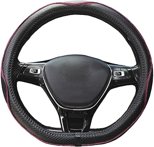 Mayco Bell Flat Bottom Steering Wheel Cover Anti-Slip,Safety,Soft,Breathable,Durable,Full Surround,Comfortable Grip Microfiber Leather (D Shape, Black Pink)