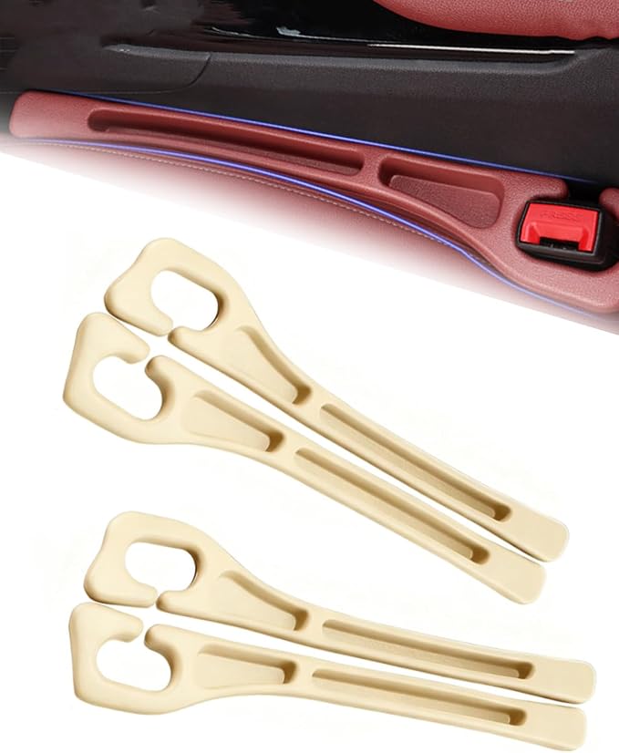Seat Gap Filler - Stopping Phone Key from Falling, 2PCS Dual Slot Car Seat Gap Filler Organizer with Seat Belt Holes & Storage Slot, Universal Seat Gap Filler for Car Suv Truck (2 Set -Beige)