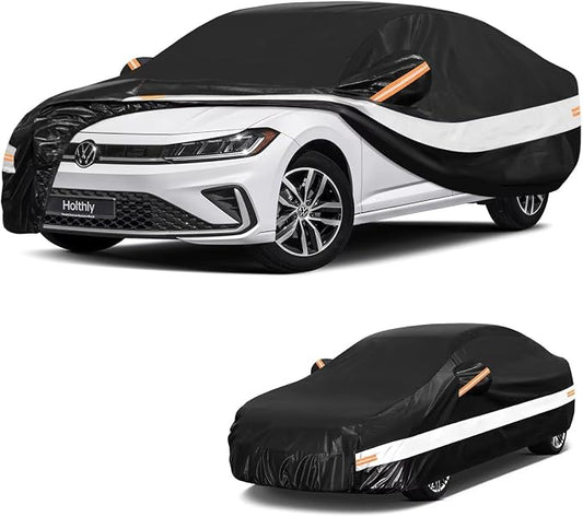 10 Layers Car Cover Custom Fit for Volkswagen VW Jetta(2005-2026), Waterproof All Weather for Automobiles, Outdoor Full Cover Sun Dust Rain Protection with Cotton. Black