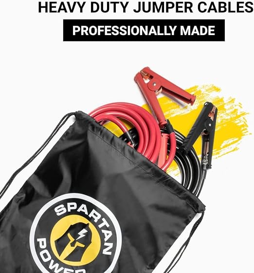 Spartan Power Heavy Duty Jumper Cables with Alligator Clips, 100% Pure Copper Wire, Positive & Negative Leads Battery Cable, Made in The USA - 2/0 AWG Gauge Cable, 10 ft