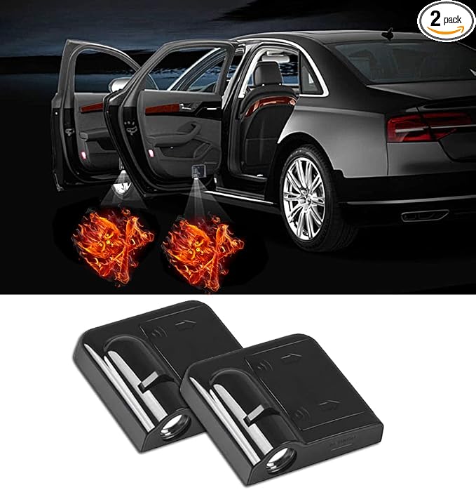 NewL 2 Pcs Led Car Door Welcome Light for X Fire Skull Projector Lights | Clear ghost shadow projection, no damage to wiring, easy to install on car doors, universal fit for most vehicles