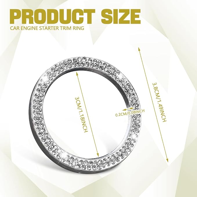 Bling Car Crystal Rhinestone Ring Emblem Sticker, Push to Start Button Cover/Sticker, Key Ignition Starter & Knob Ring, Car Interior Decoration Bling Car Accessories for Women