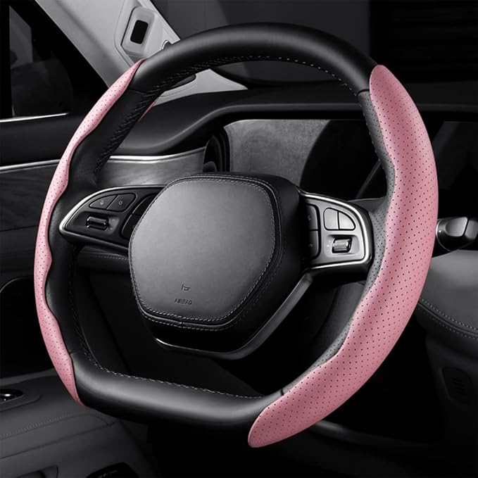LoyaForba Car Steering Wheel Cover, Universal 15 Inch Leather Segmented Auto Steering Wheel Protector, Anti-Slip and Soft Breathable, Car Interior Accessories for Most Vehicle, SUV, Truck (Pink)