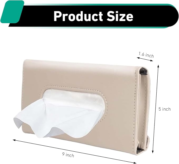 Car Tissue Holder, Premium PU Leather Sun Visor Napkin Holder, Universal Sun Visor Mount Tissue Box for SUV Truck Vehicle Interior, Easy to Use (Beige)