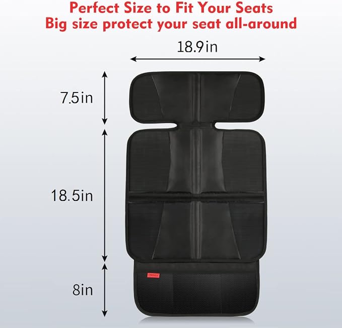 Kaiphy Car Seat Protector - Seat Protection Mat - Thick Padding - Durable, Waterproof Fabric, Leather Reinforced Corners & 3 Pockets for Handy Storage (2 Pack) Black
