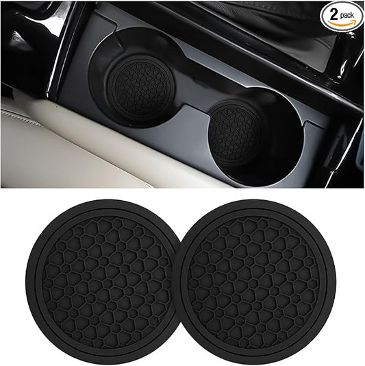 Mandark 2PCS Car Cup Holder Coasters, 2.75 Inch Non-Slip Insert Water Bottle Holder Pads, Dustproof Automotive Interior Accessories Mat, Universal for Vehicles, Trucks, RVs and More(Black)