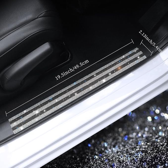 Luster Crystal Car Door Sill Plate Protectors, Bling Diamond Door Entry Guards Sill Scuff Cover Panel Step Protector Sticker with Sparkling Rhinestones Universal White & Black 2 Pcs
