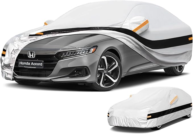 10 Layers Car Cover Custom Fit for Honda Accord (2001-2024) Waterproof All Weather for Automobiles, Outdoor Full Cover Rain Sun UV Protection.Silver