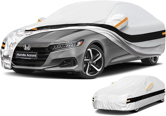 10 Layers Car Cover Custom Fit for Honda Accord (2001-2024) Waterproof All Weather for Automobiles, Outdoor Full Cover Rain Sun UV Protection.Silver