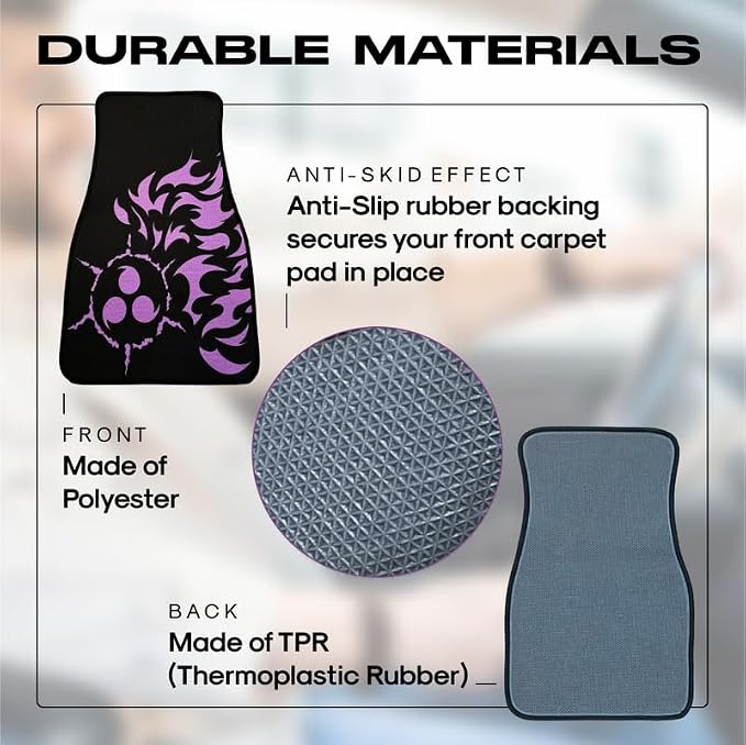 Anime Car Carpet Mat Set of 2 Front, Black Cursedm Design Automotive Accessories Interior All Weather Floor Mats Decor with Non Slip Black Anti Skid Backing