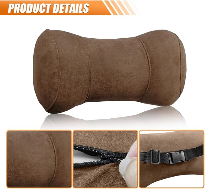 Car Headrest Pillow for Driving - Memory Foam Soft Automotive Neck Support Pillow Cushion with Adjustable Strap - Comfortable Car Seat Headrest Pillow for Neck Pain Pressure Relief (Brown)
