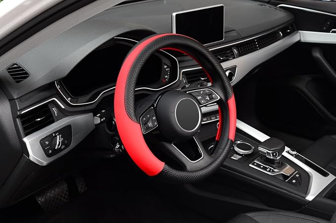 LABBYWAY Steering Wheel Cover, Universal Fit 15 Inch Microfiber Leather Car Wheel Protector, Anti-Slip, Red