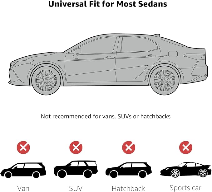 Amazon Basics Silver Weatherproof Car Cover, 150D Oxford, UV Protection, Snow Protection, Dustproof for Sedans up to 200", with Door Zipper (Pack of 4)